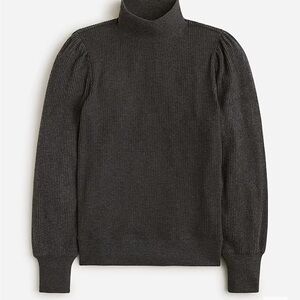 JCrew Brushed rib puff-sleeve mockneck tee